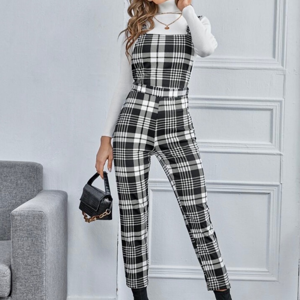 Plaid Suspenders Jumpsuit